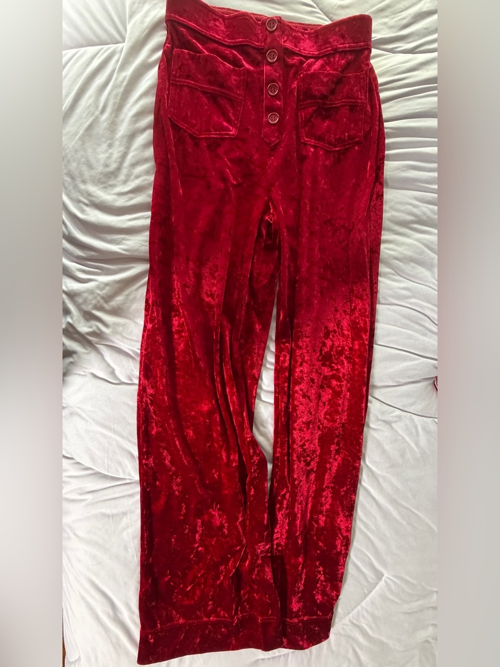 HALARA Button Up Flat Tummy Red Velvet Pants